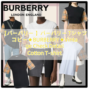 【バーバリー 】バーバリー Tシャツ コピー★BURBERRY★Vintage Check Detail Cotton T-shirt